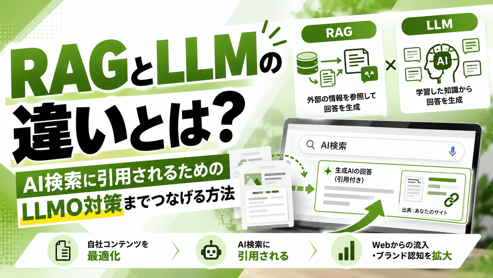 RAGとLLMの違いとは?AI検索に引用されるためのLLMO対策までつなげる方法【2026年版】